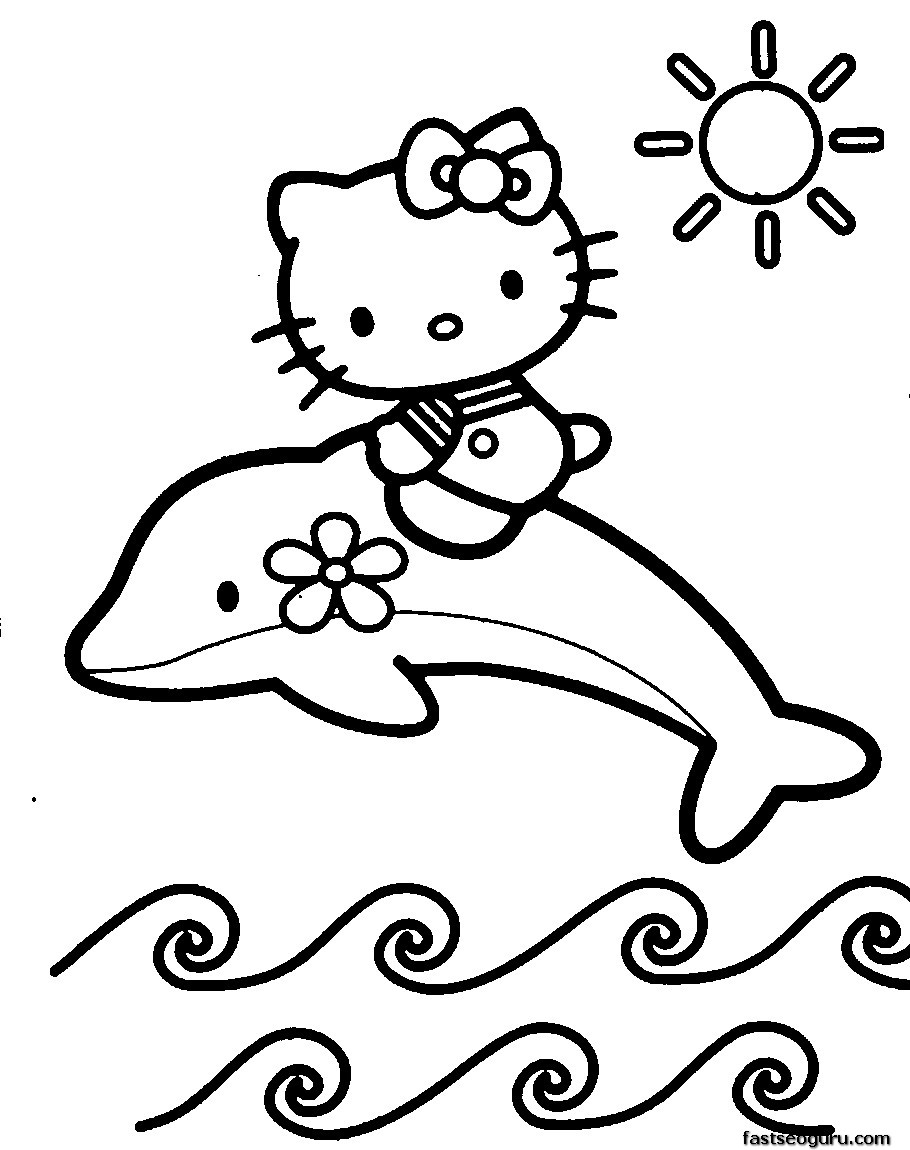 Print out coloring pages of Dolphin with Hello Kitty
